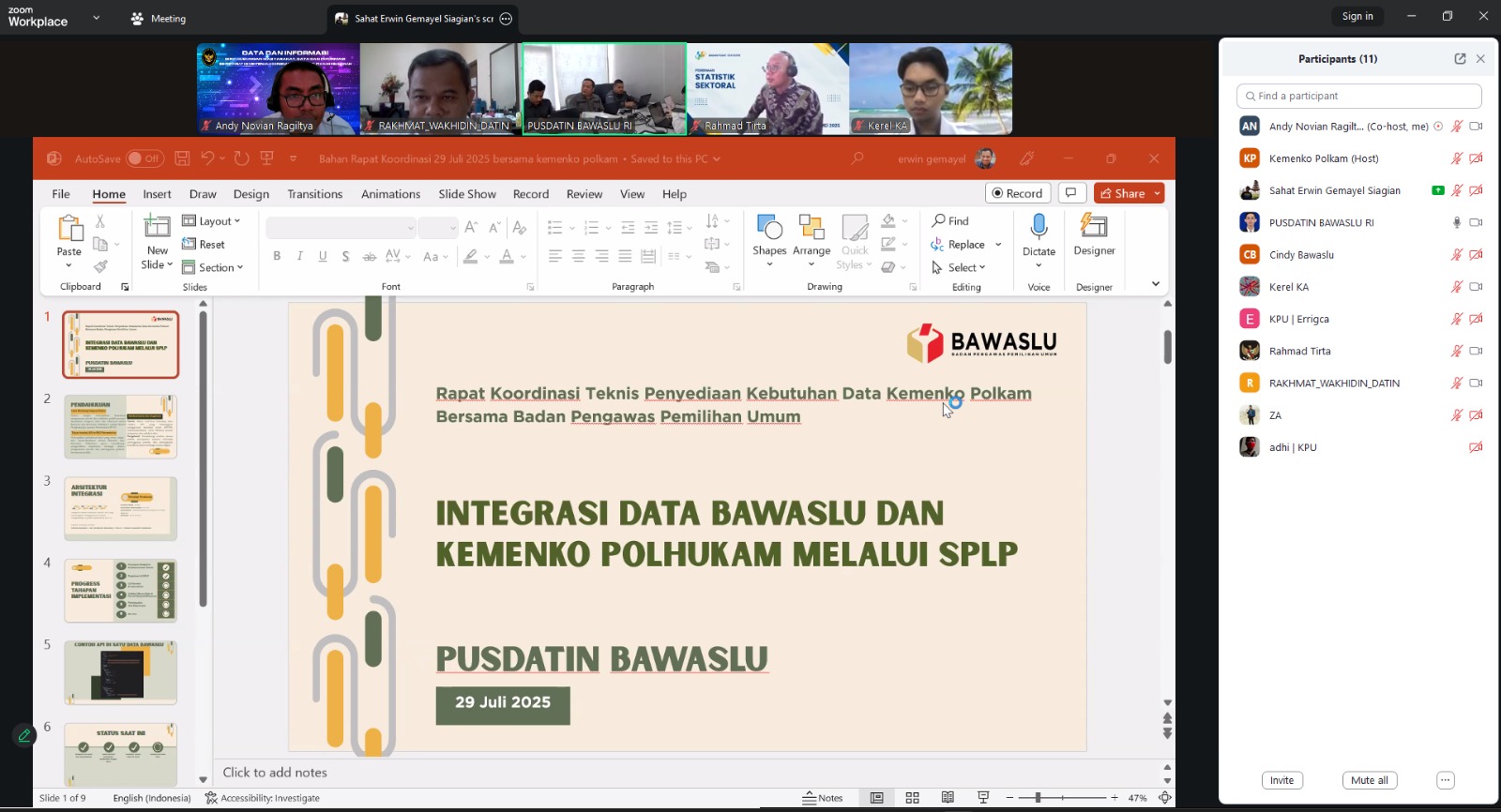 Rapat Koordinasi Teknis Penyediaan Kebutuhan Data Kemenko Polkam dalam Rangka Mendukung Operasional Command Center Kemenko Polkam